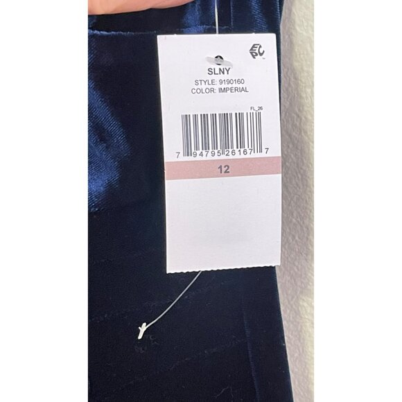 SLNY Womens Imperial Blue Velvet Gown Embellished Halter Sz 12 NWT - Picture 7 of 7